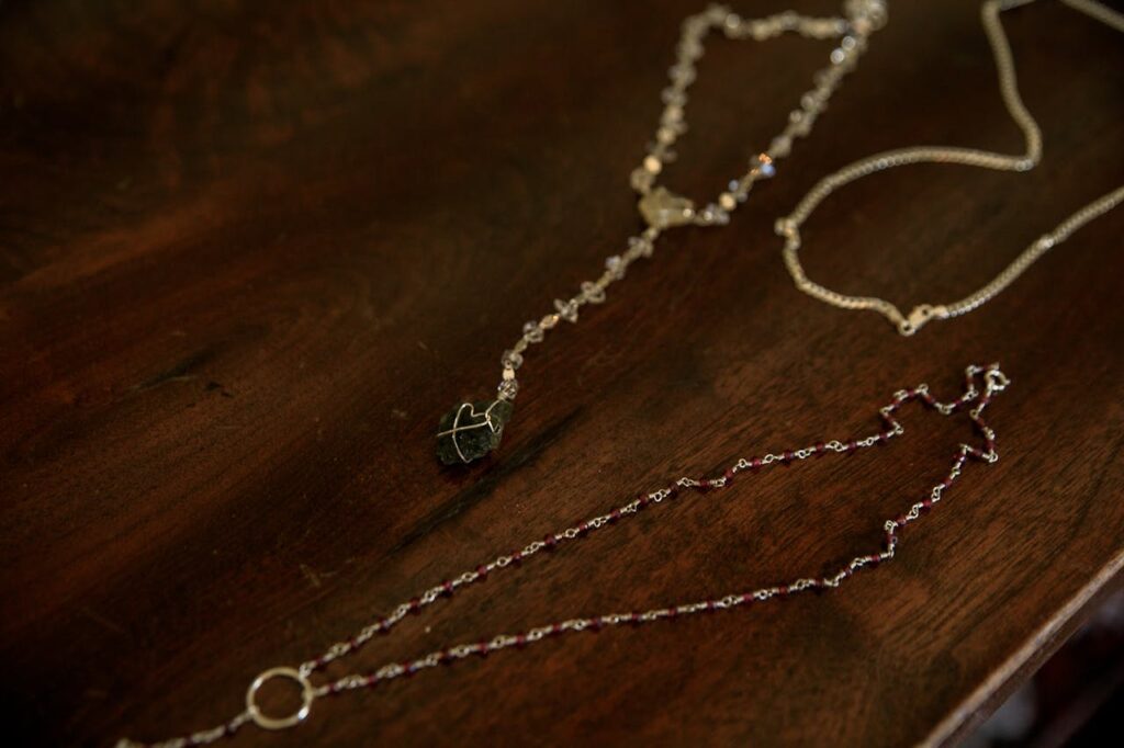 Close up on Necklaces on Table