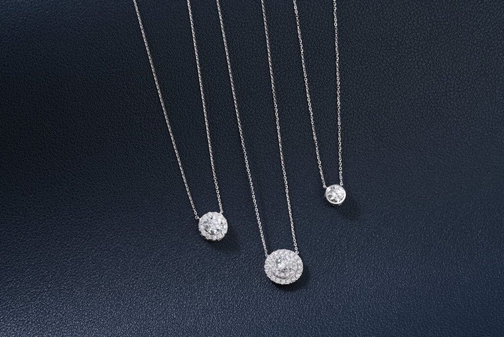 Close-Up Shot of Diamond Necklaces